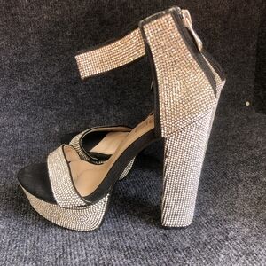 Women's Silver Crystal Embellished Platform Heel Sandals
